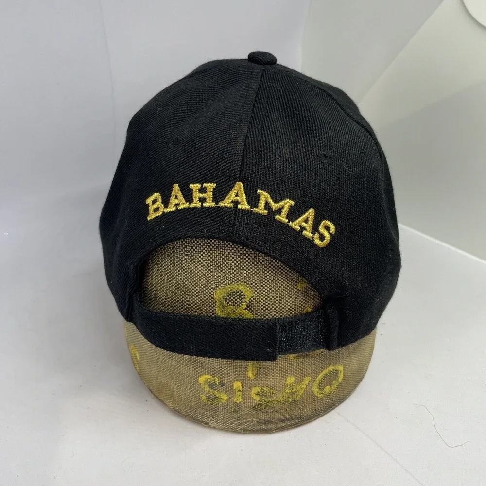 Bahamas Souvenir Baseball Cap Black Gold Embroidered Adjustable Hat Travel Gift